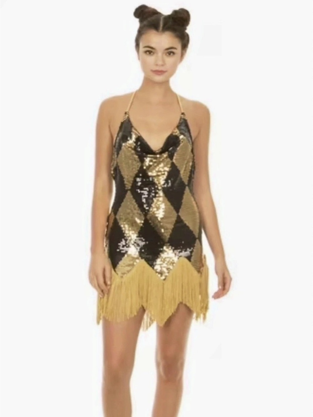 Suicide Squad Sequin Fringe Mini Dress in Black & Gold Size XL NWT